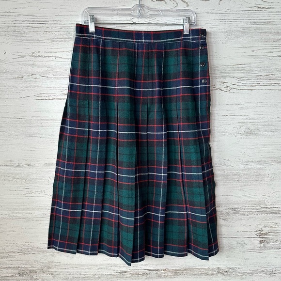 VINTAGE 80s Plaid Pleated Wool Midi Skirts Lot of TWO Academia Made in USA - Picture 2 of 15